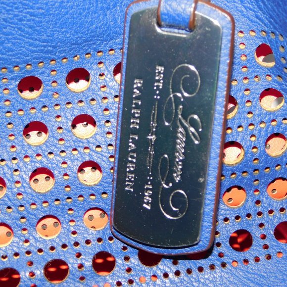 Lauren Ralph Lauren Leighton Shopper Tote Bag w/ Matching Wristlet Blue Red - Picture 5 of 10